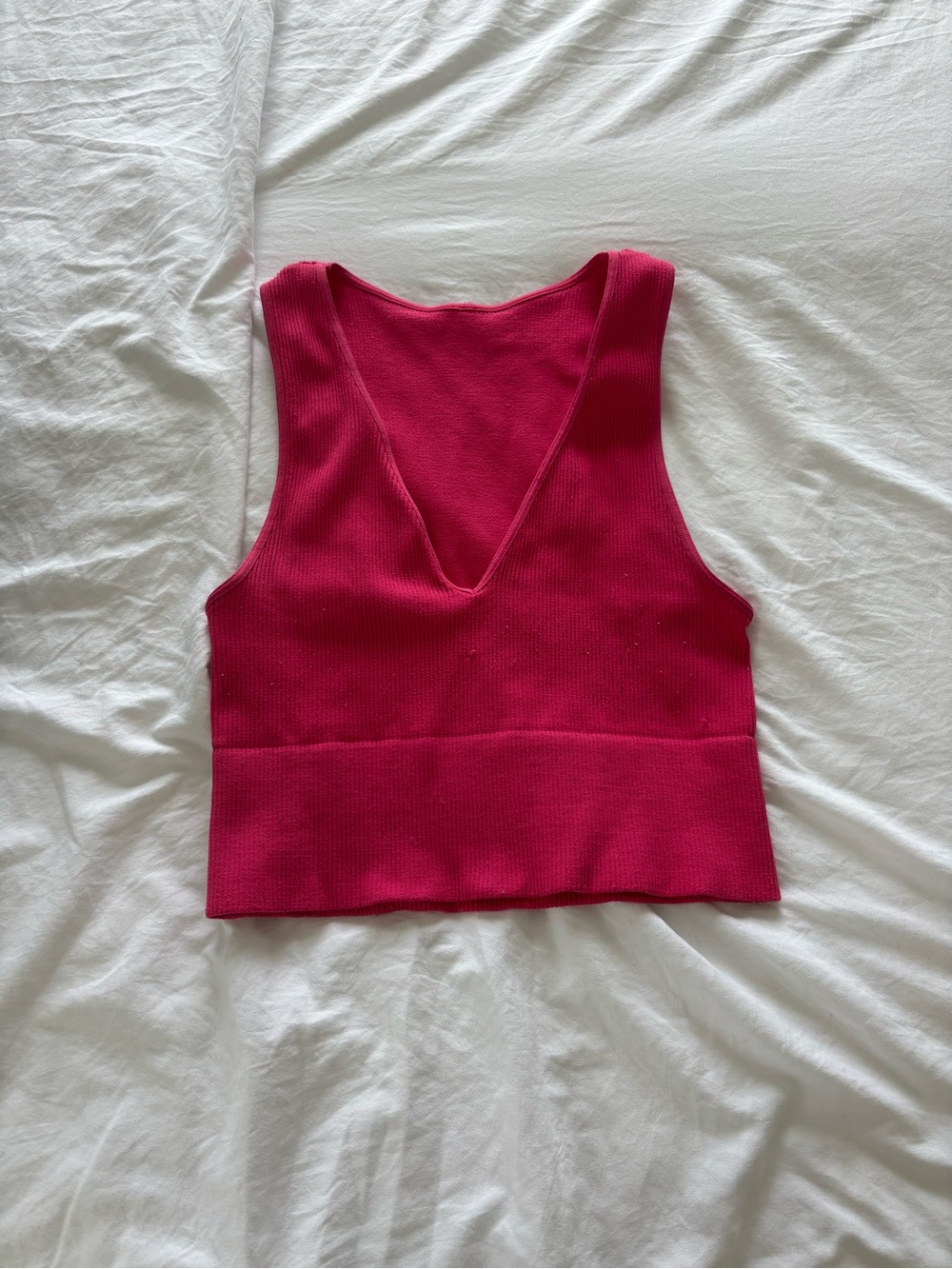 Pink V-Neck Ribbed Crop Tank Top - Women